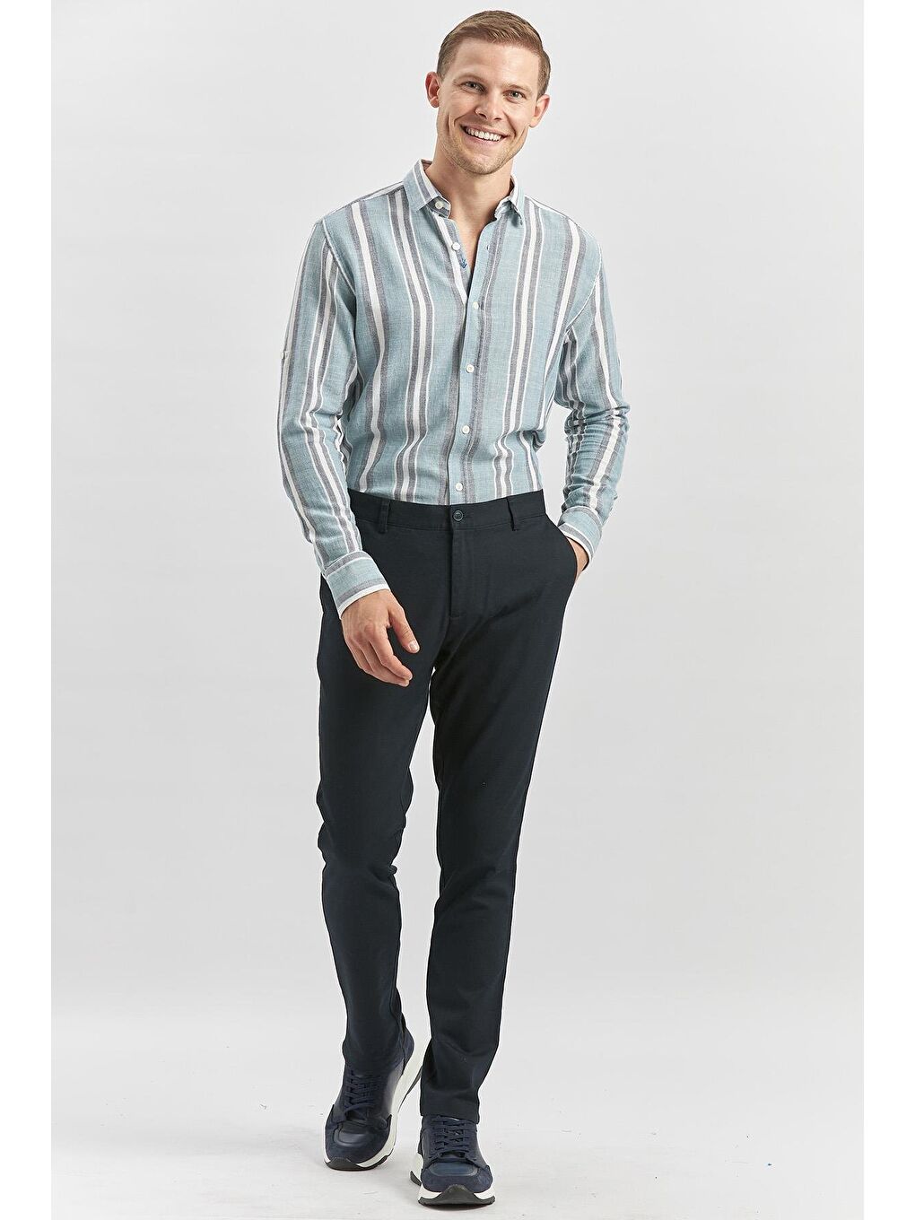 Koyu Lacivert Pamuklu Yandan Cepli Casual Slim Fit Chino Pantolon 1003240168-1