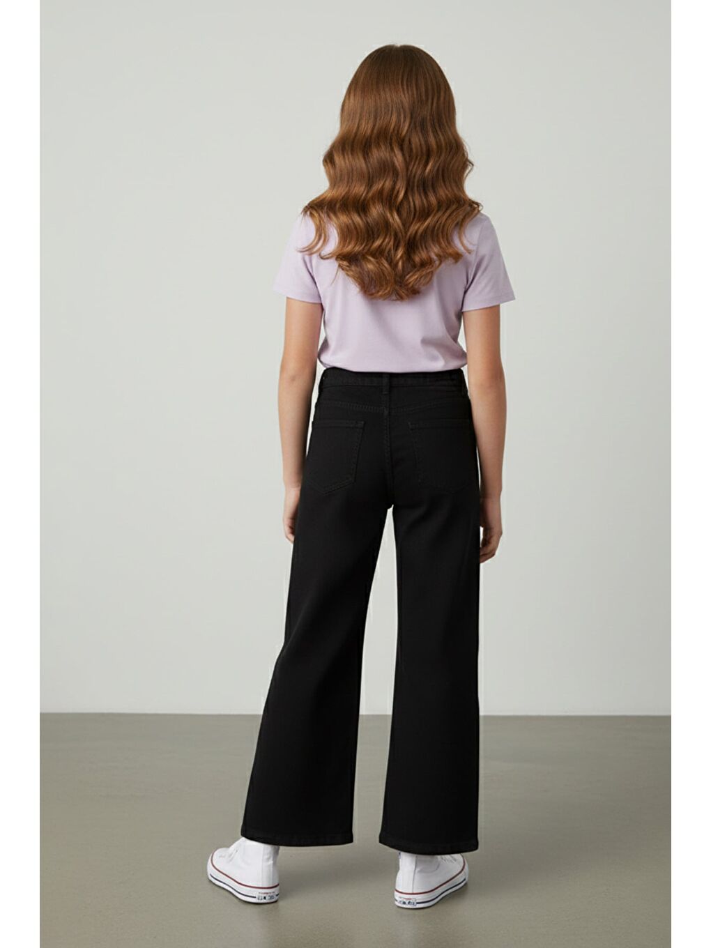 Siyah Yıldız Nakışlı Palazzo Kız Çocuk Pantolon-1