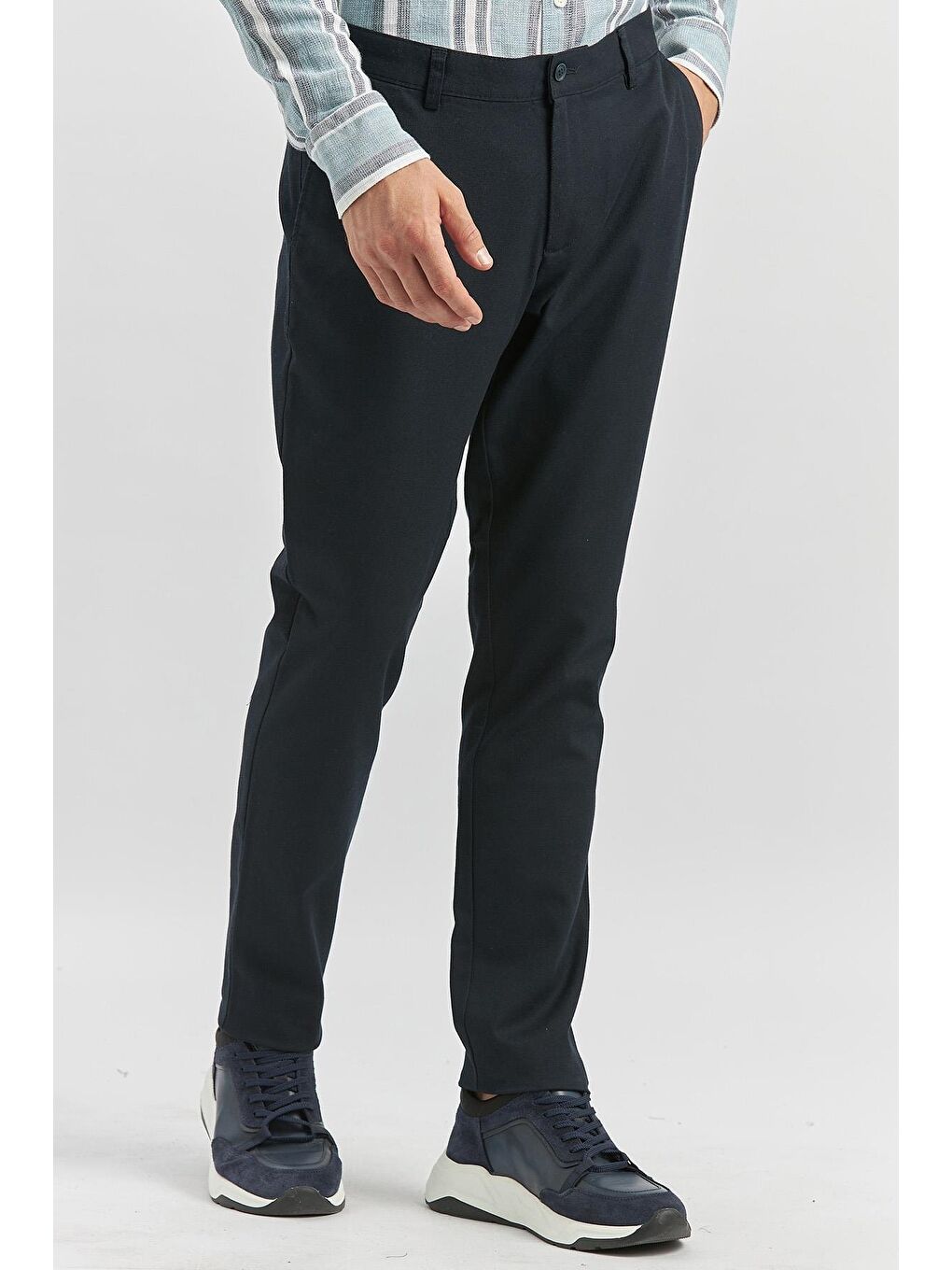Koyu Lacivert Pamuklu Yandan Cepli Casual Slim Fit Chino Pantolon 1003240168-2