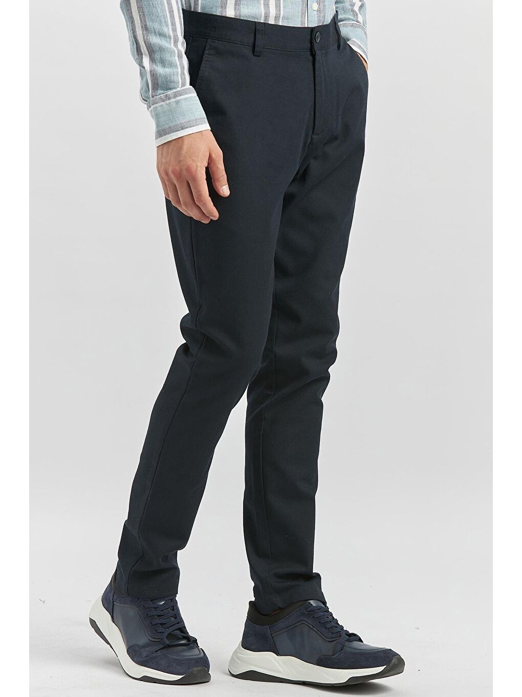 Koyu Lacivert Pamuklu Yandan Cepli Casual Slim Fit Chino Pantolon 1003240168-3