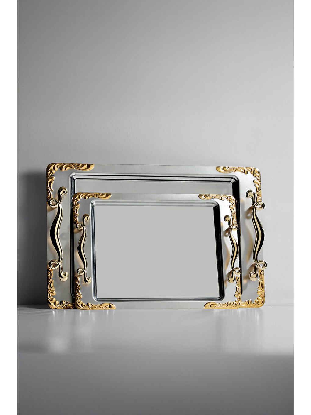 Sarı Lalezar 2'li Altın Saten Çelik Tepsi Seti