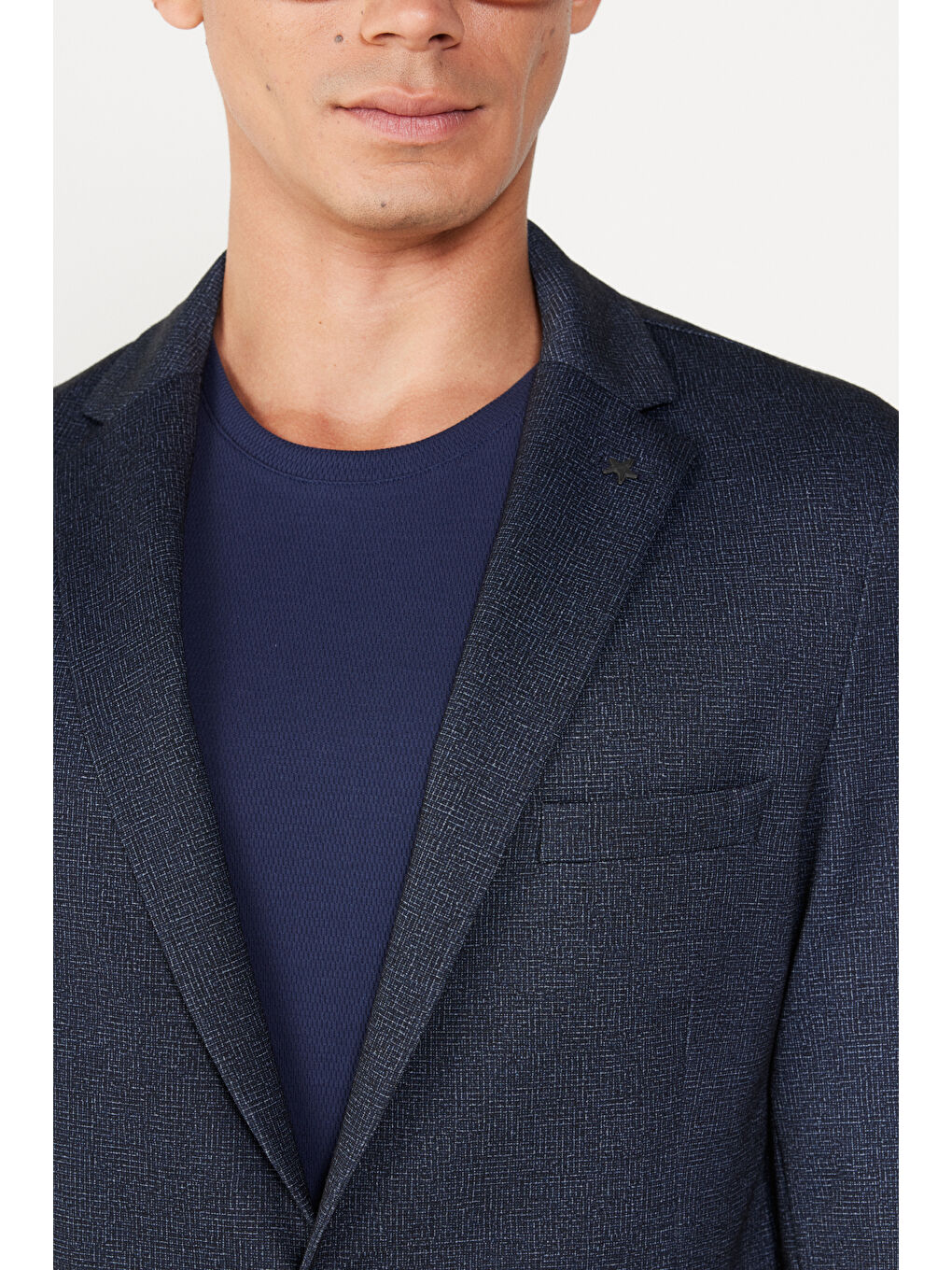 Erkek Lacivert Slim Fit Dar Kesim Mono Yaka Baskılı Ceket-4