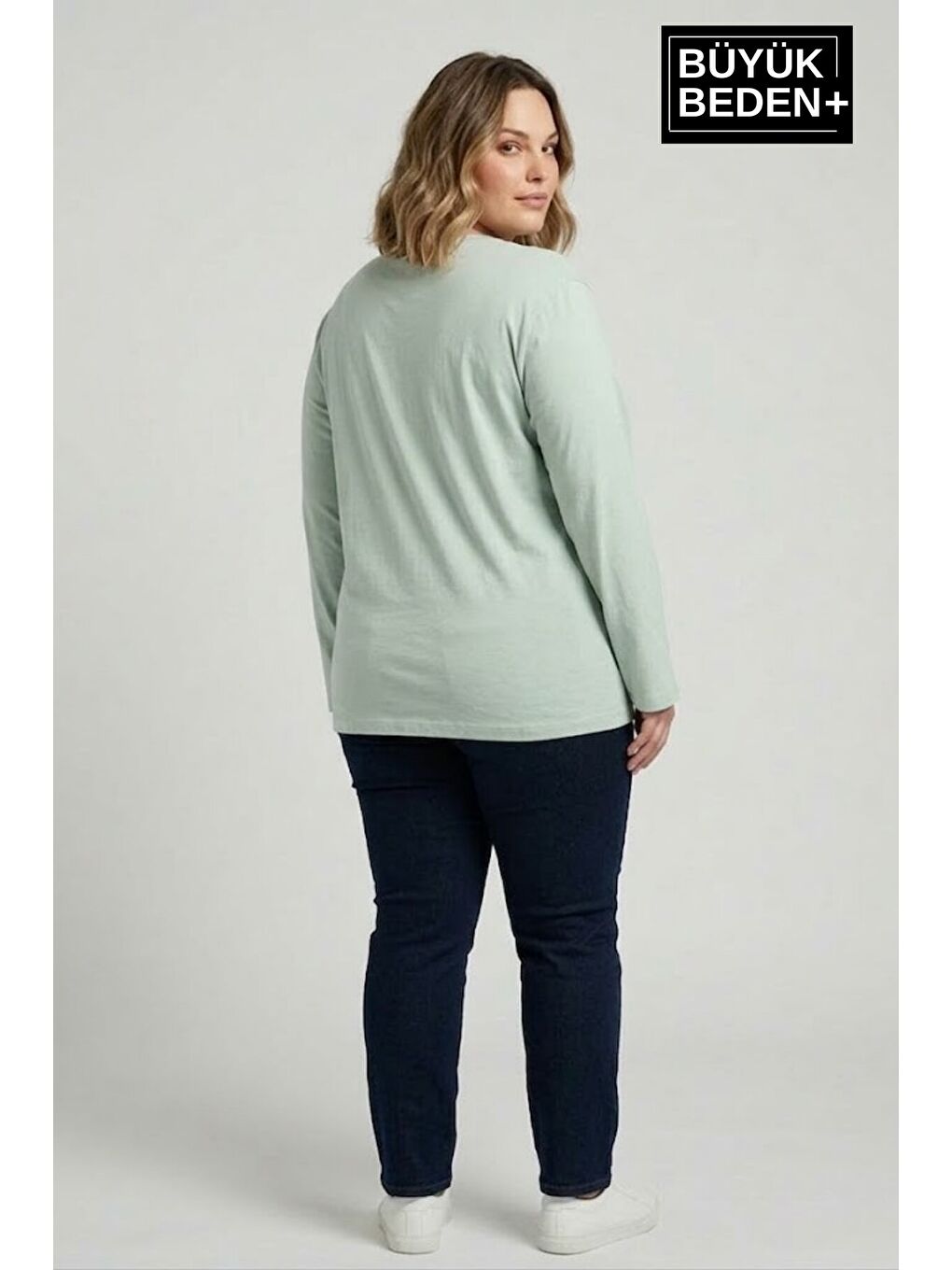 Turkuaz Kadın Büyük Beden New York Baskılı 2 İplik Bisiklet Yaka Tişört SPR26BTSK942-5-1