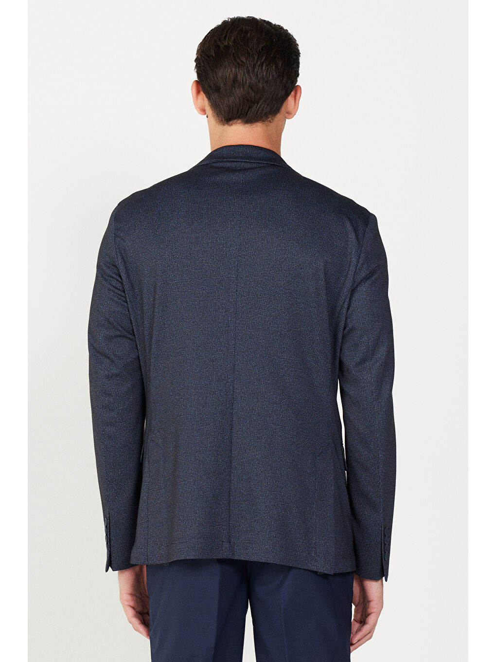 Erkek Lacivert Slim Fit Dar Kesim Mono Yaka Baskılı Ceket-5