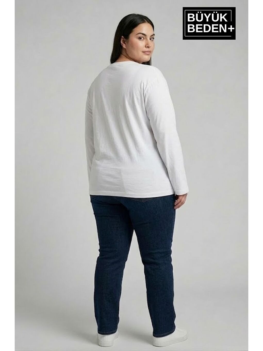 Beyaz Kadın Büyük Beden Orta Brooklyn Baskılı 2 İplik Bisiklet Yaka Tişört SPR26BEAK942-3-1
