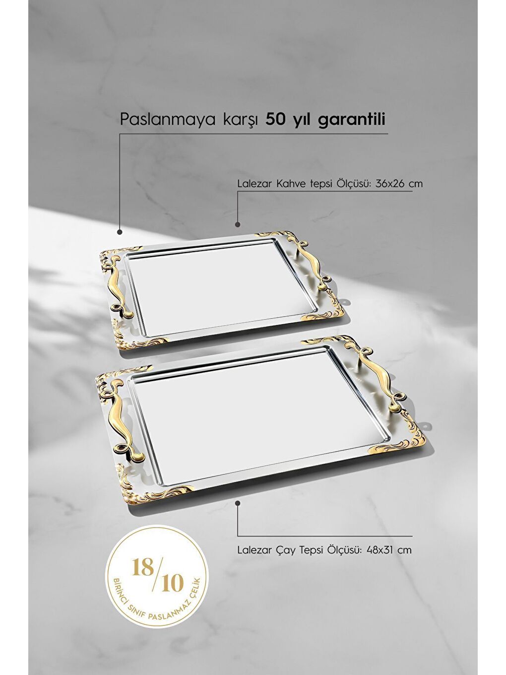 Sarı Lalezar 2'li Altın Saten Çelik Tepsi Seti-3