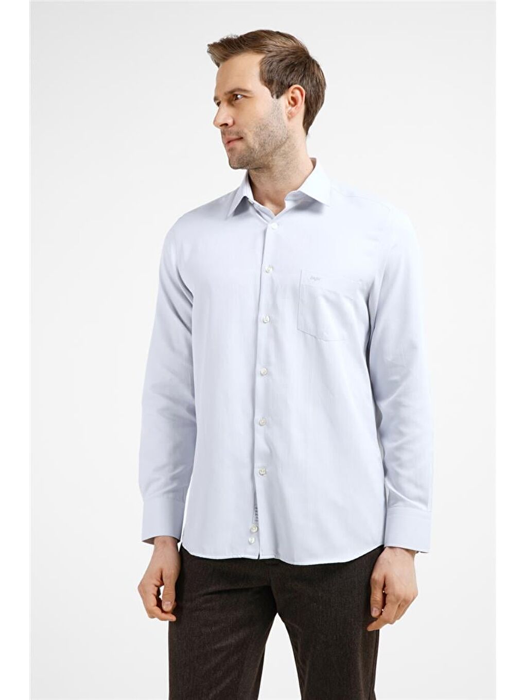 Gri Çizgili Desen Sert Yaka Uzun Kol Cepli Comfort Fit Pamuklu Gömlek 1004255268