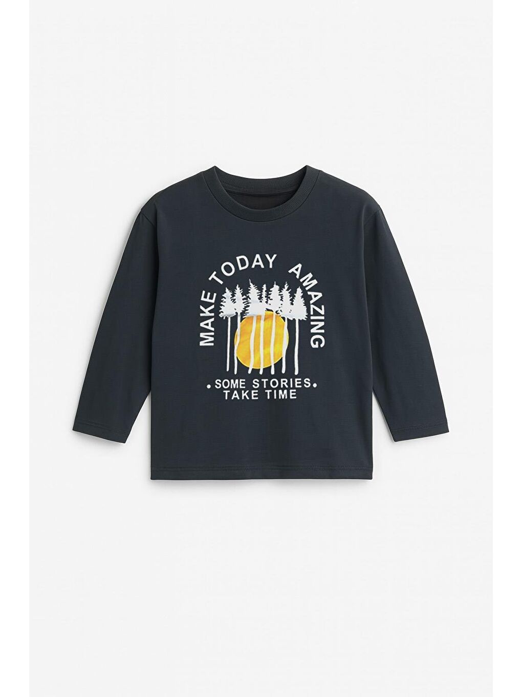 Erkek Çocuk %100 Pamuk Baskılı Uzun Kollu Tişört - Koyu Gri (3-4 Yaş 8-9 Yaş)-1