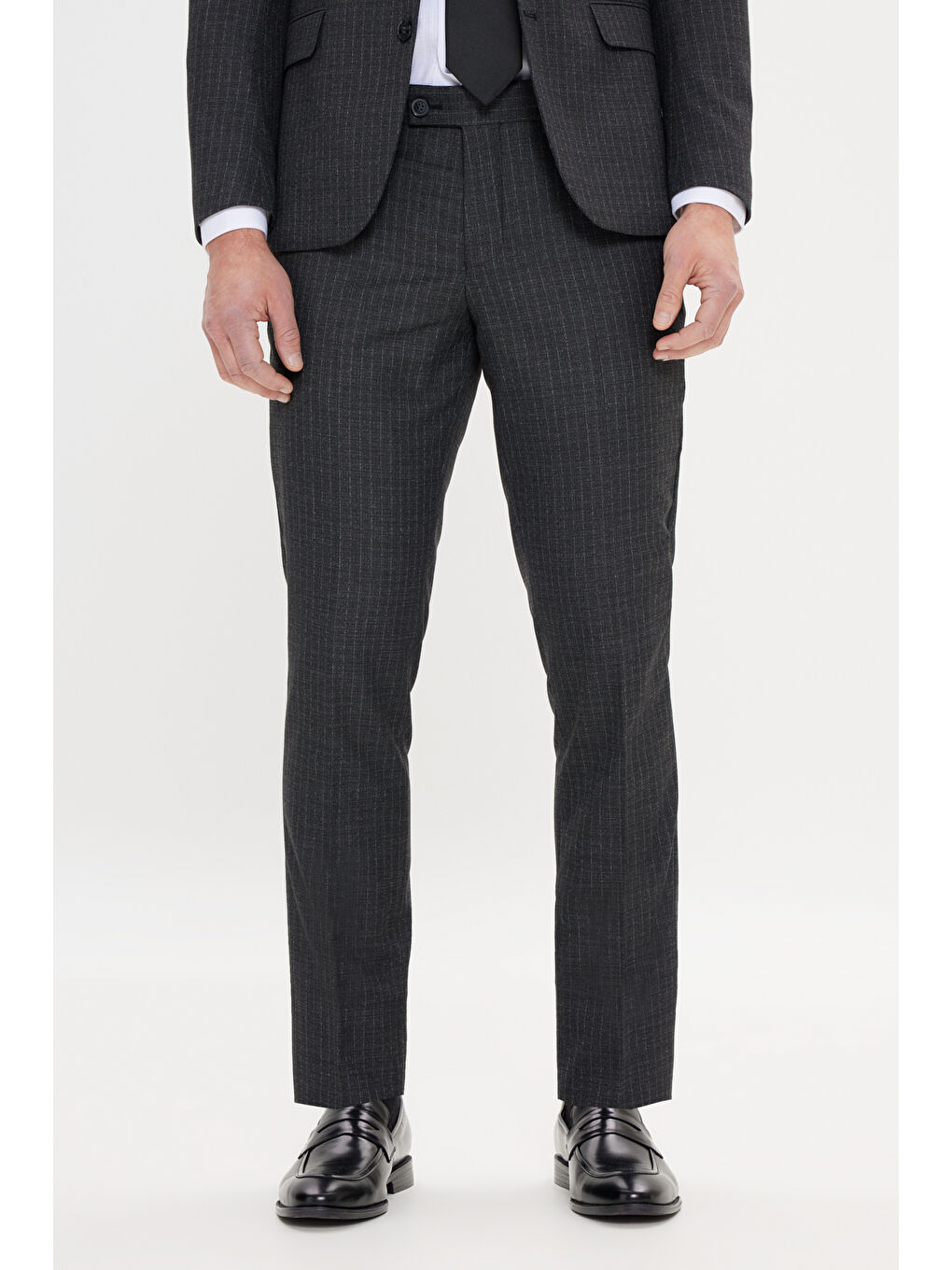 Erkek Antrasit Ekstra Slim Fit Dar Kesim Kırlangıç Yaka Çizgili Takım Elbise-4
