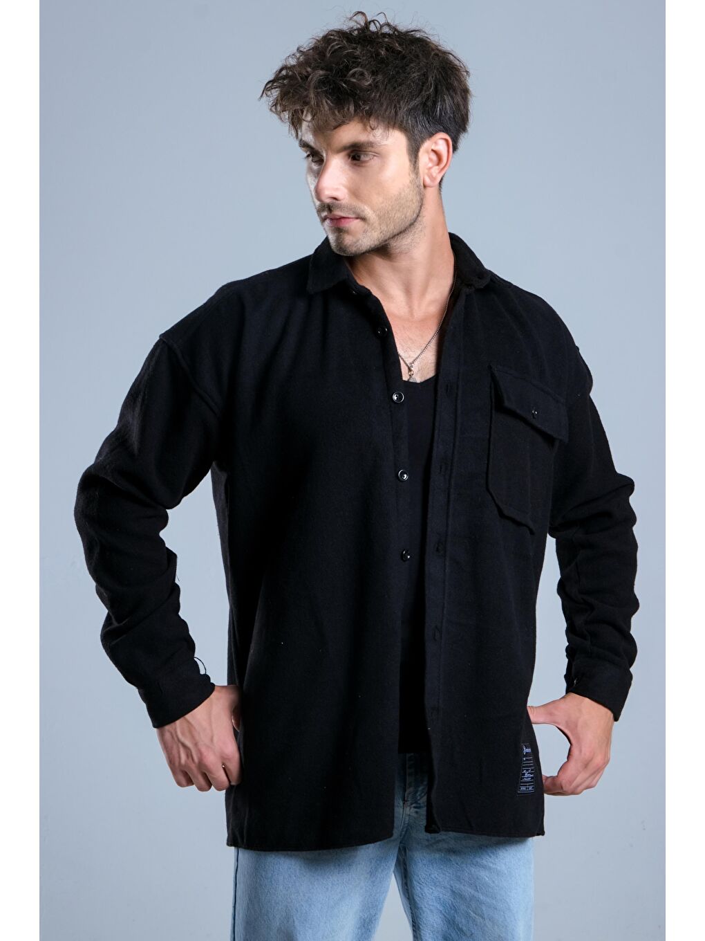 Siyah Tek Cepli Kaşe Oduncu Gömlek MAR 4155-1