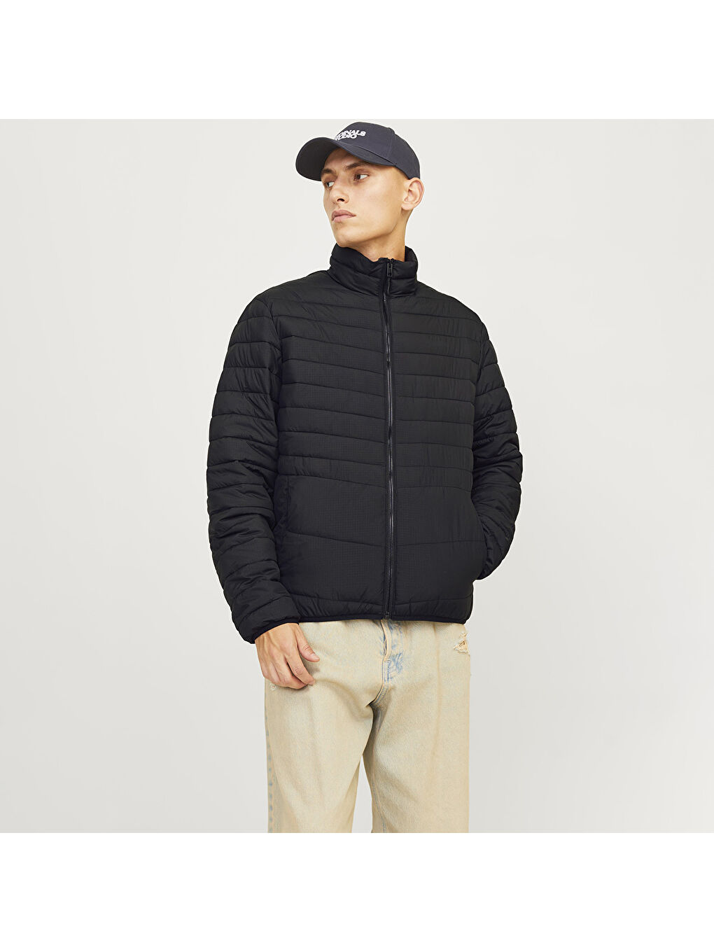 State Packable Puffer Colar Erkek Siyah Dik Yaka Mont