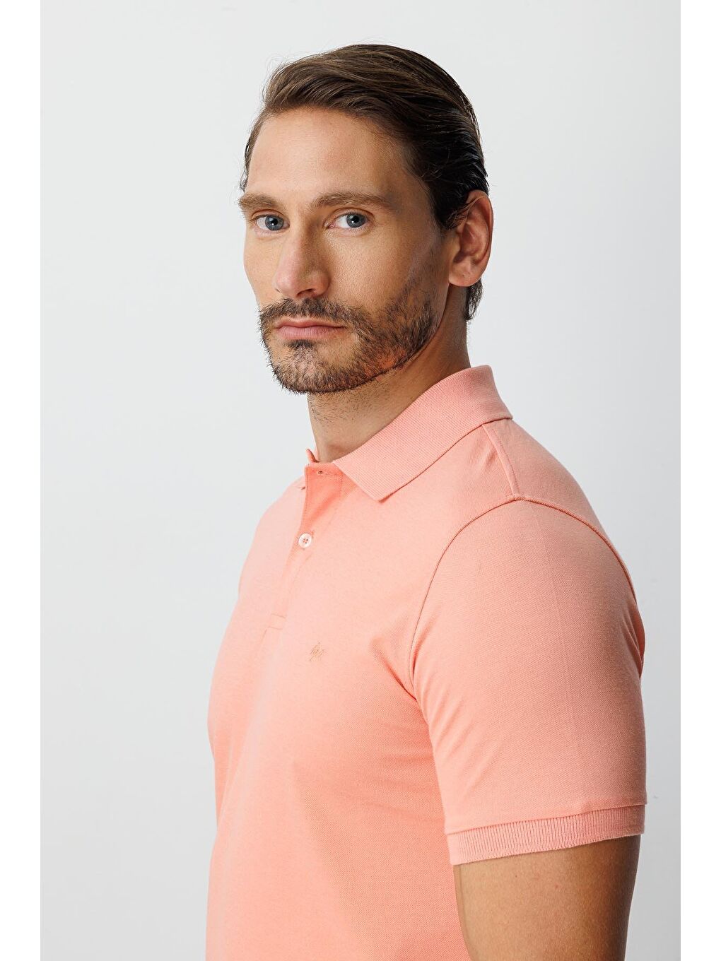 Turuncu Yavruağzı Modern Fit Dar Kalıp Polo Yaka Düz Kısa Kollu Pamuklu Tişört-4