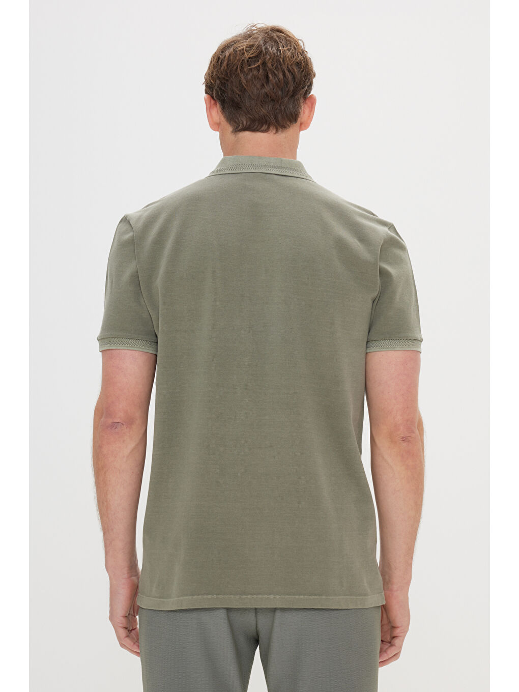 Erkek Haki Slim Fit Dar Kesim %100 Pamuk Baskılı Polo Yaka Tişört-4