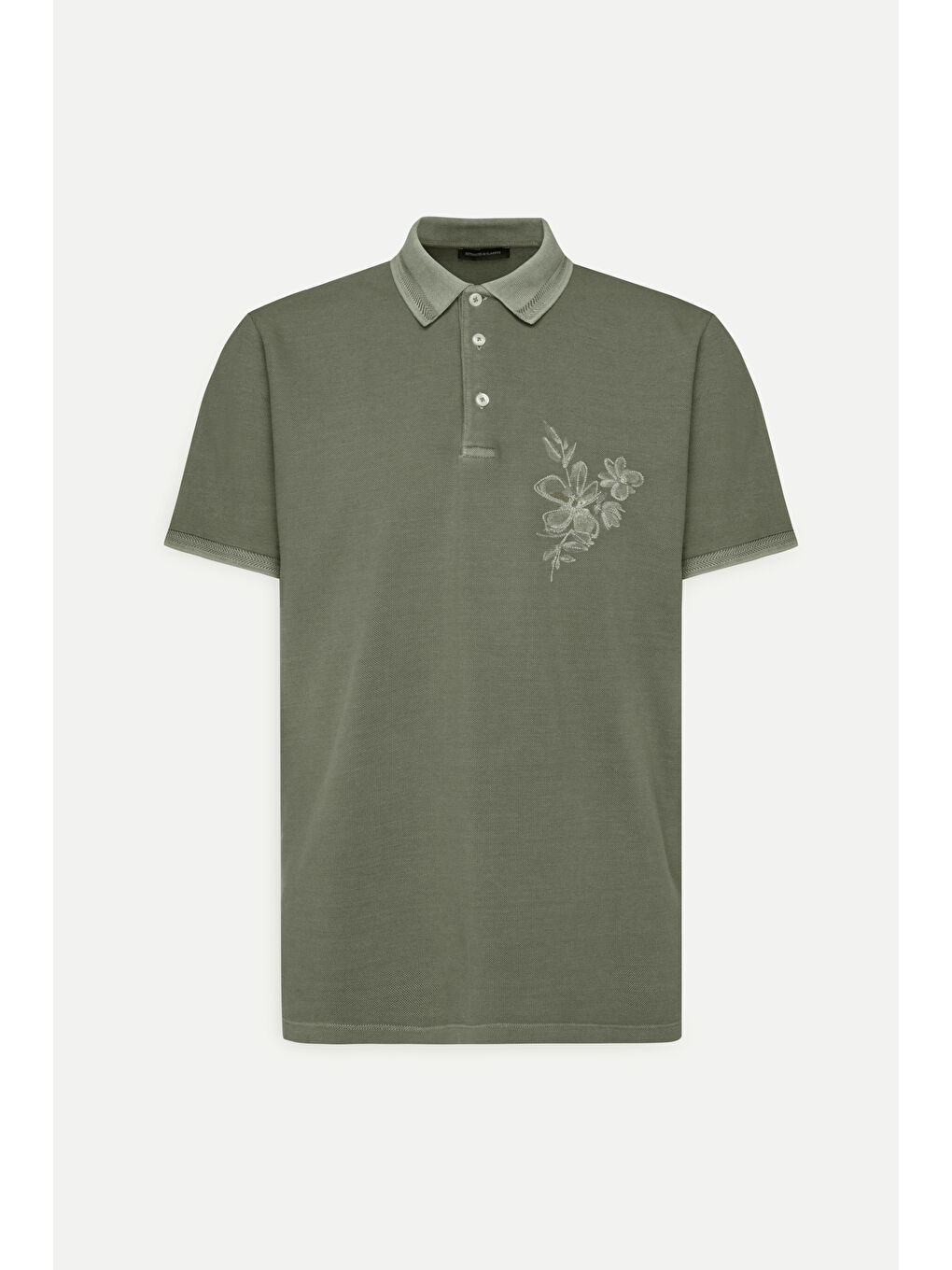 Erkek Haki Slim Fit Dar Kesim %100 Pamuk Baskılı Polo Yaka Tişört-5