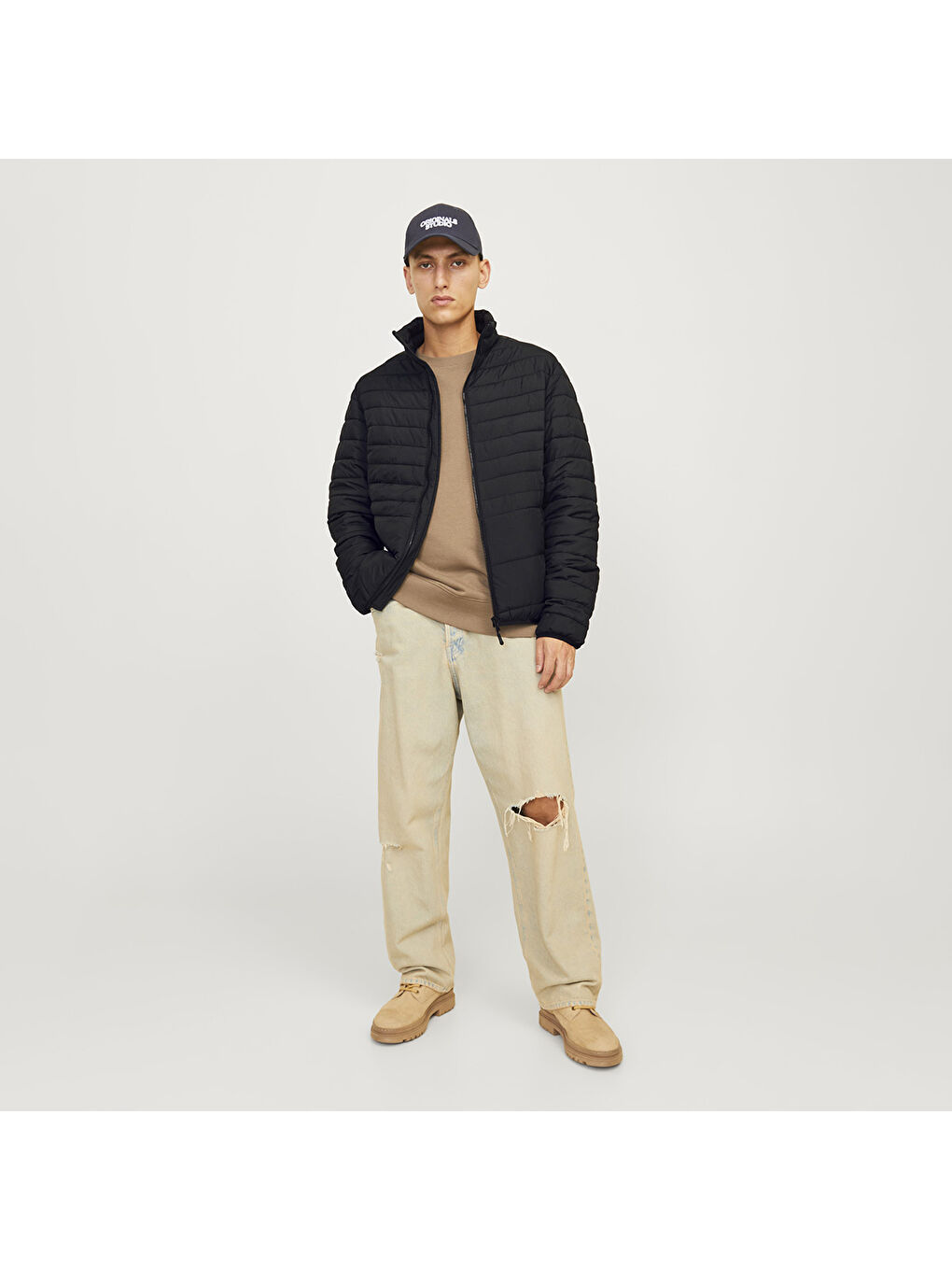 State Packable Puffer Colar Erkek Siyah Dik Yaka Mont-1