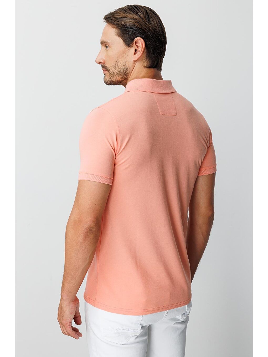 Turuncu Yavruağzı Modern Fit Dar Kalıp Polo Yaka Düz Kısa Kollu Pamuklu Tişört-5