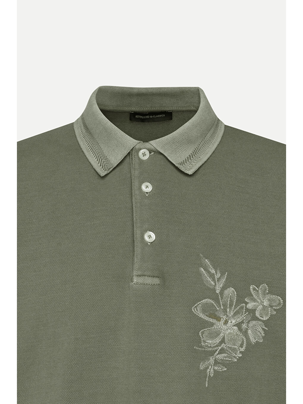 Erkek Haki Slim Fit Dar Kesim %100 Pamuk Baskılı Polo Yaka Tişört-6