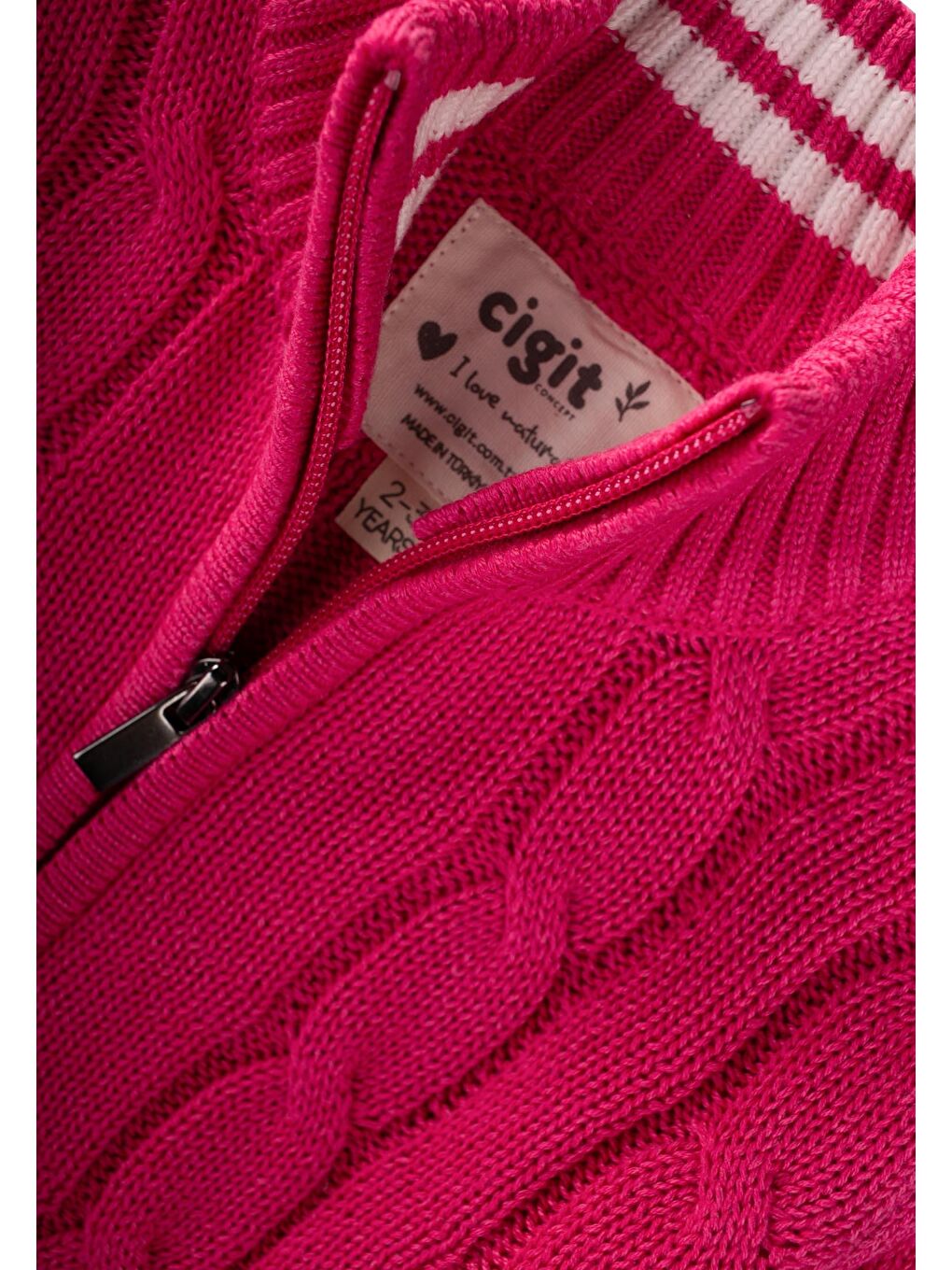 Saç Örgü Triko Hırka 2-11 Yaş Fuşya-2