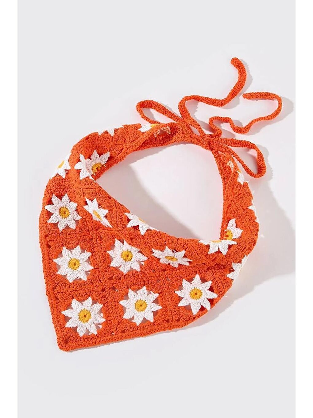 Turuncu Missori Papatya Desenli Tığ Örgüsü Bandana-Saç Bandı