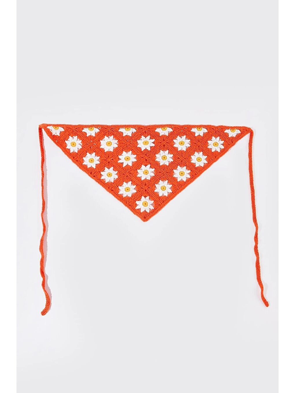 Turuncu Missori Papatya Desenli Tığ Örgüsü Bandana-Saç Bandı-1