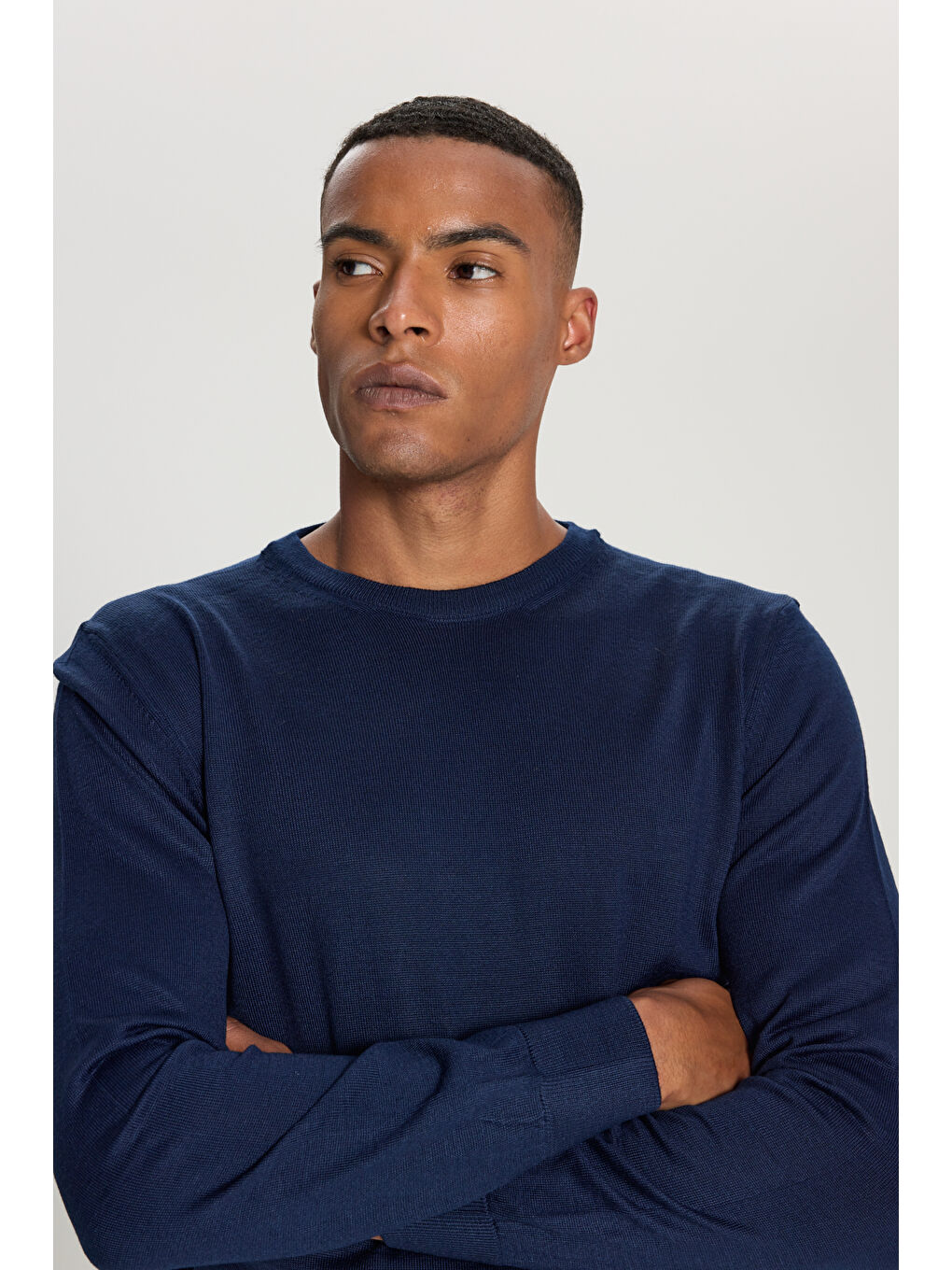 Erkek Lacivert Standart Fit Normal Kesim Bisiklet Yaka Triko Kazak-3