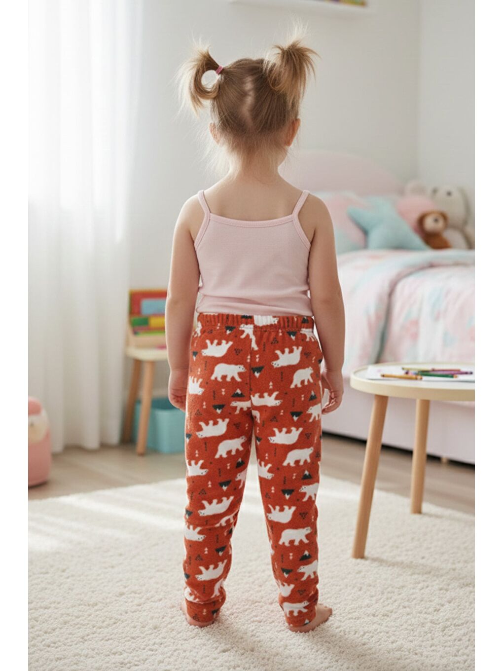 Kahverengi Kutup Ayısı Desenli Polar Unisex Çocuk Pijama Altı-1