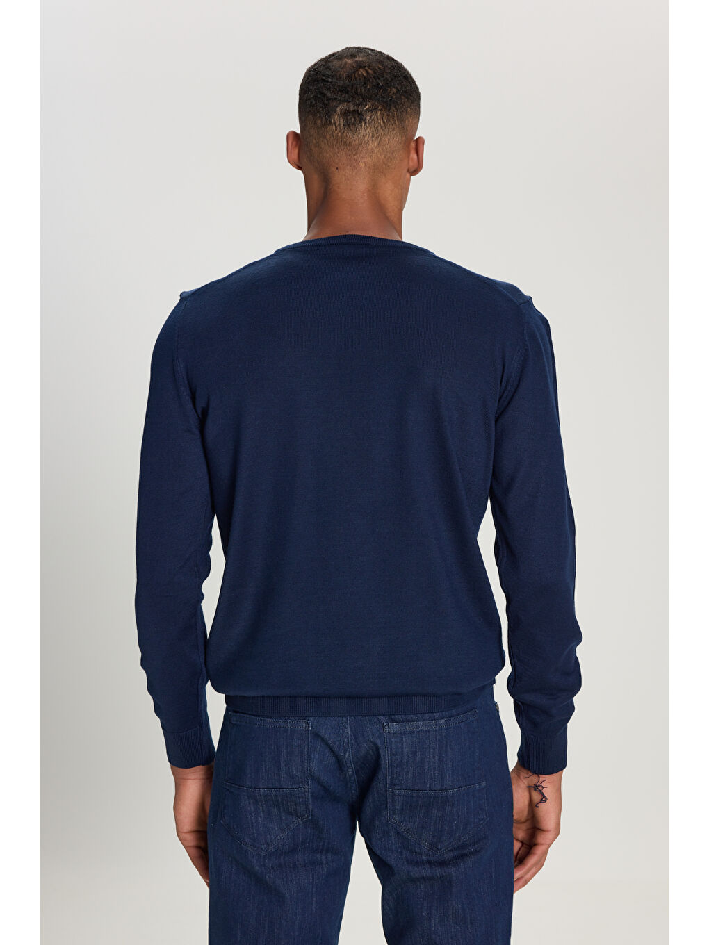 Erkek Lacivert Standart Fit Normal Kesim Bisiklet Yaka Triko Kazak-4