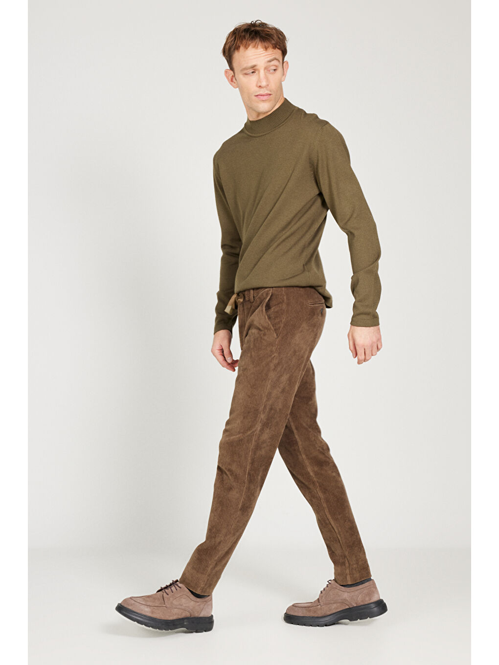 Erkek Haki Slim Fit Dar Kesim Beli Bağlamalı Pantolon-2