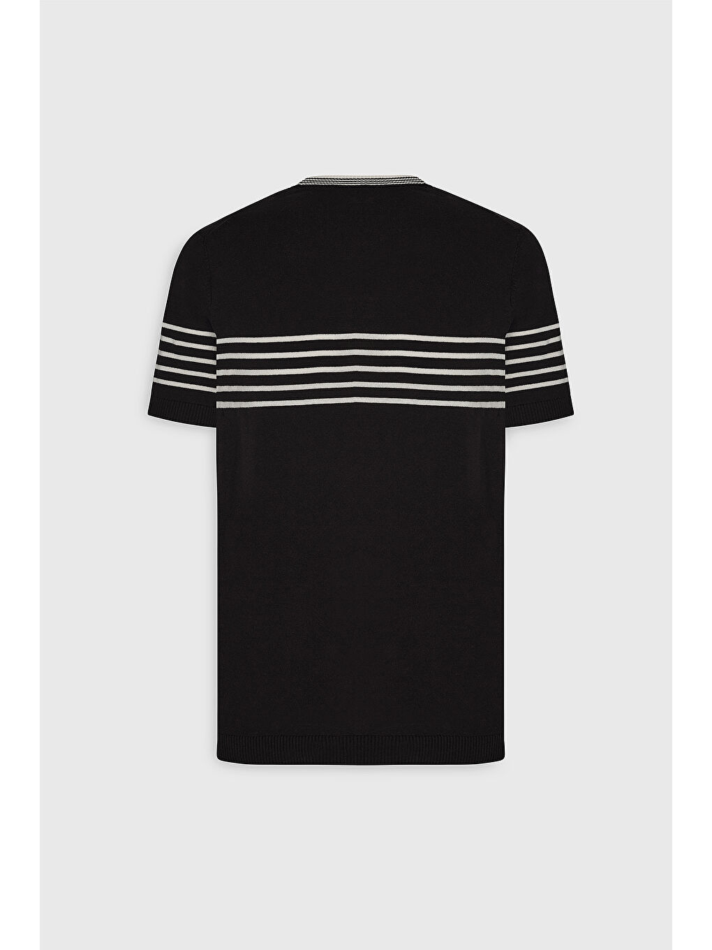 Erkek Siyah-Beyaz Standart Fit Normal Kesim %100 Pamuk Çizgili Bisiklet Yaka Triko Tişört-8