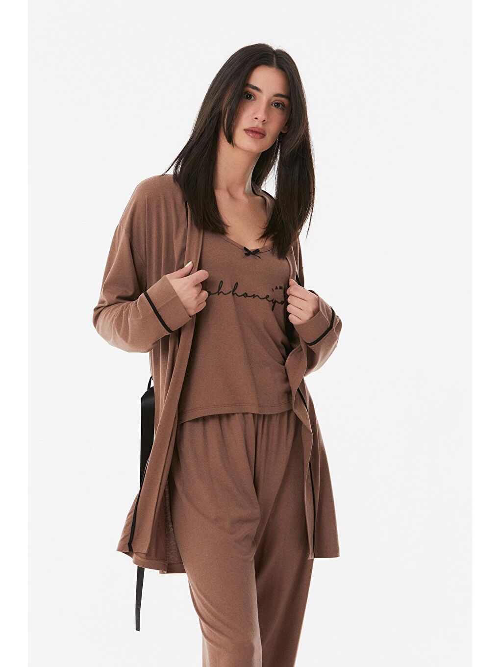 Kahverengi Baskılı 3 Lü Pijama Takımı-2