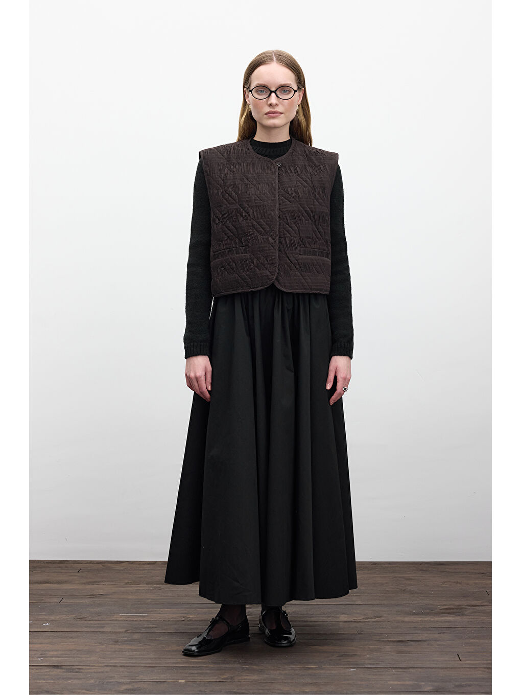 Kahverengi Kapitone Nakışlı Yelek Acı Kahve-1