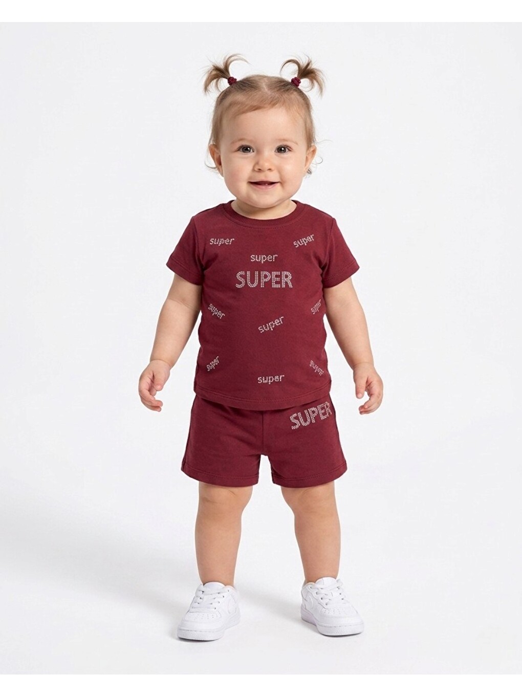Mürdüm Kız Çocuk Yazlık Süper Baskılı Şortlu, T-shirtlü 2-3-4-5 Yaş Bebek Takımı