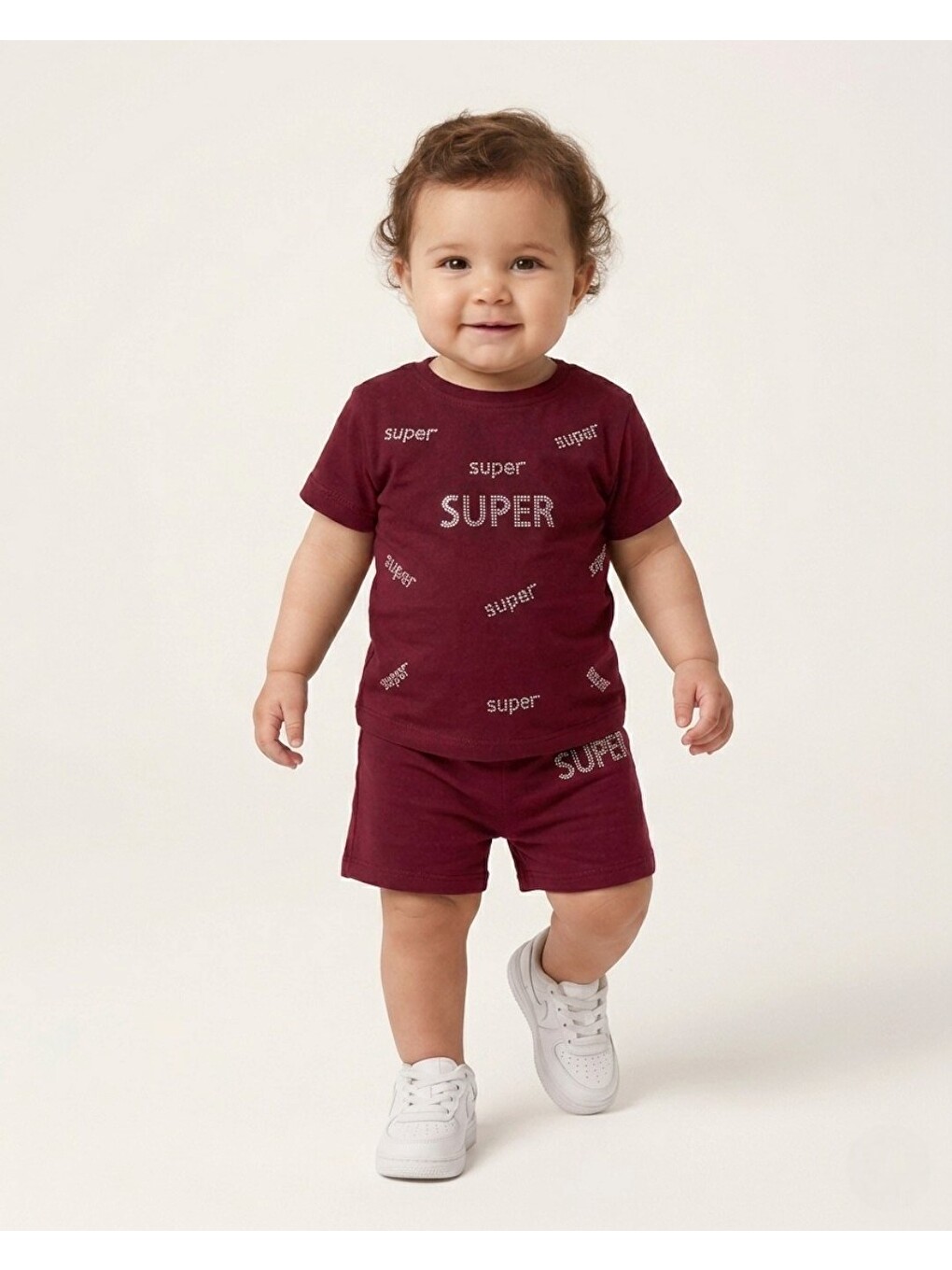 Mürdüm Kız Çocuk Yazlık Süper Baskılı Şortlu, T-shirtlü 2-3-4-5 Yaş Bebek Takımı-1