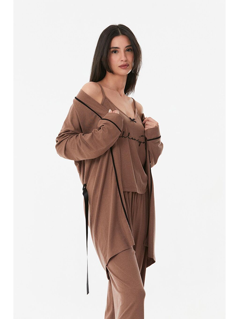 Kahverengi Baskılı 3 Lü Pijama Takımı-3