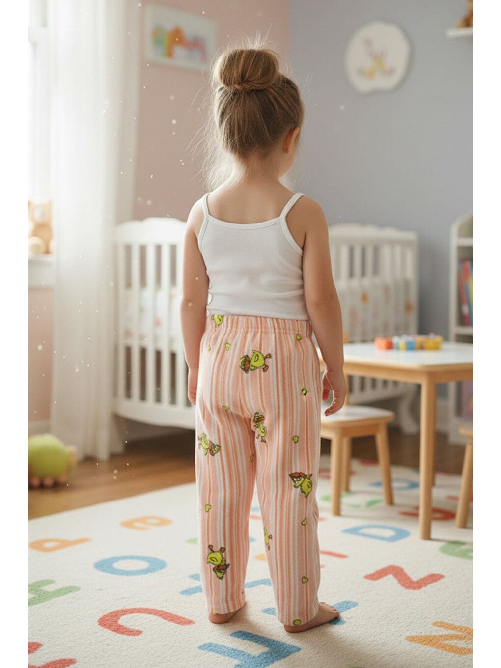 Pembe Ördek Desenli Polar Unisex Çocuk Pijama Altı-1