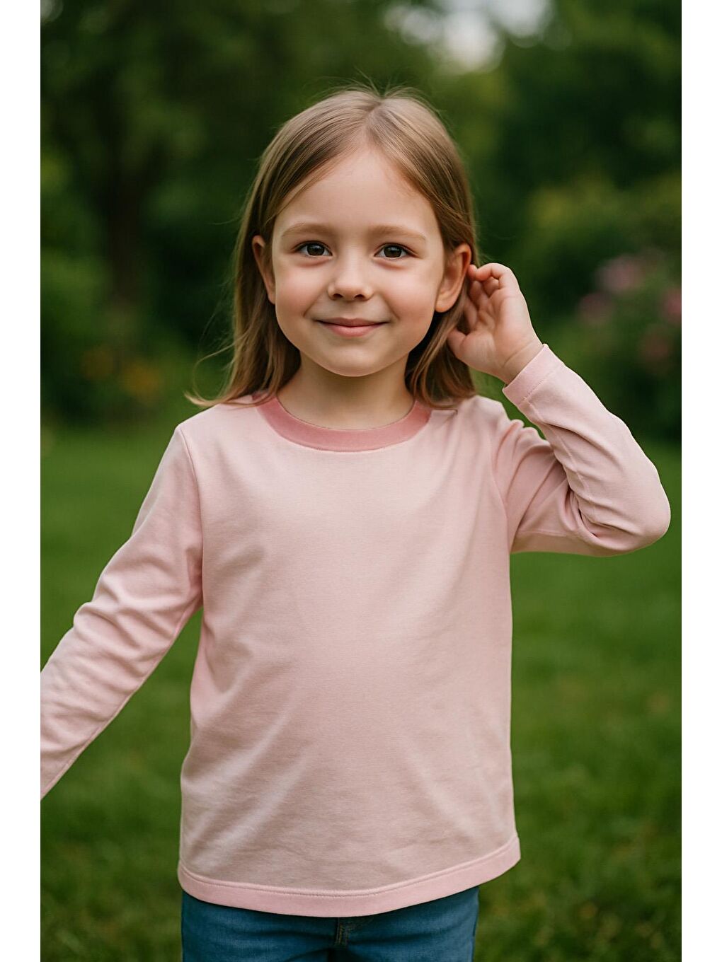 Kız Çocuk %100 Pamuklu Basic Uzun Kollu Tişört - Pembe (3-4 Yaş 8-9 Yaş)