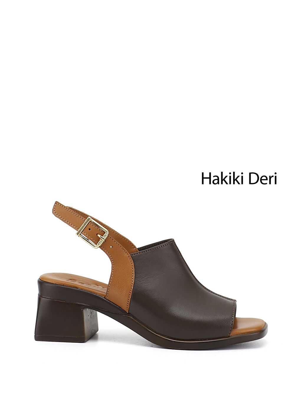Kahverengi Kadın TÜTÜN KAHVE Kalın Topuklu Hakiki Deri Sandalet