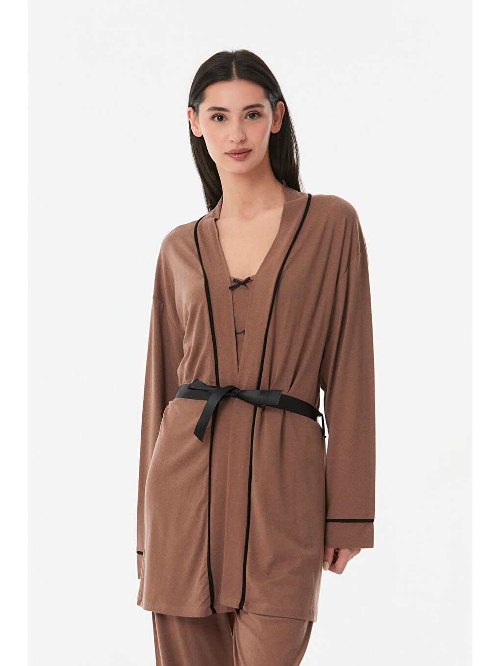 Kahverengi Baskılı 3 Lü Pijama Takımı-4