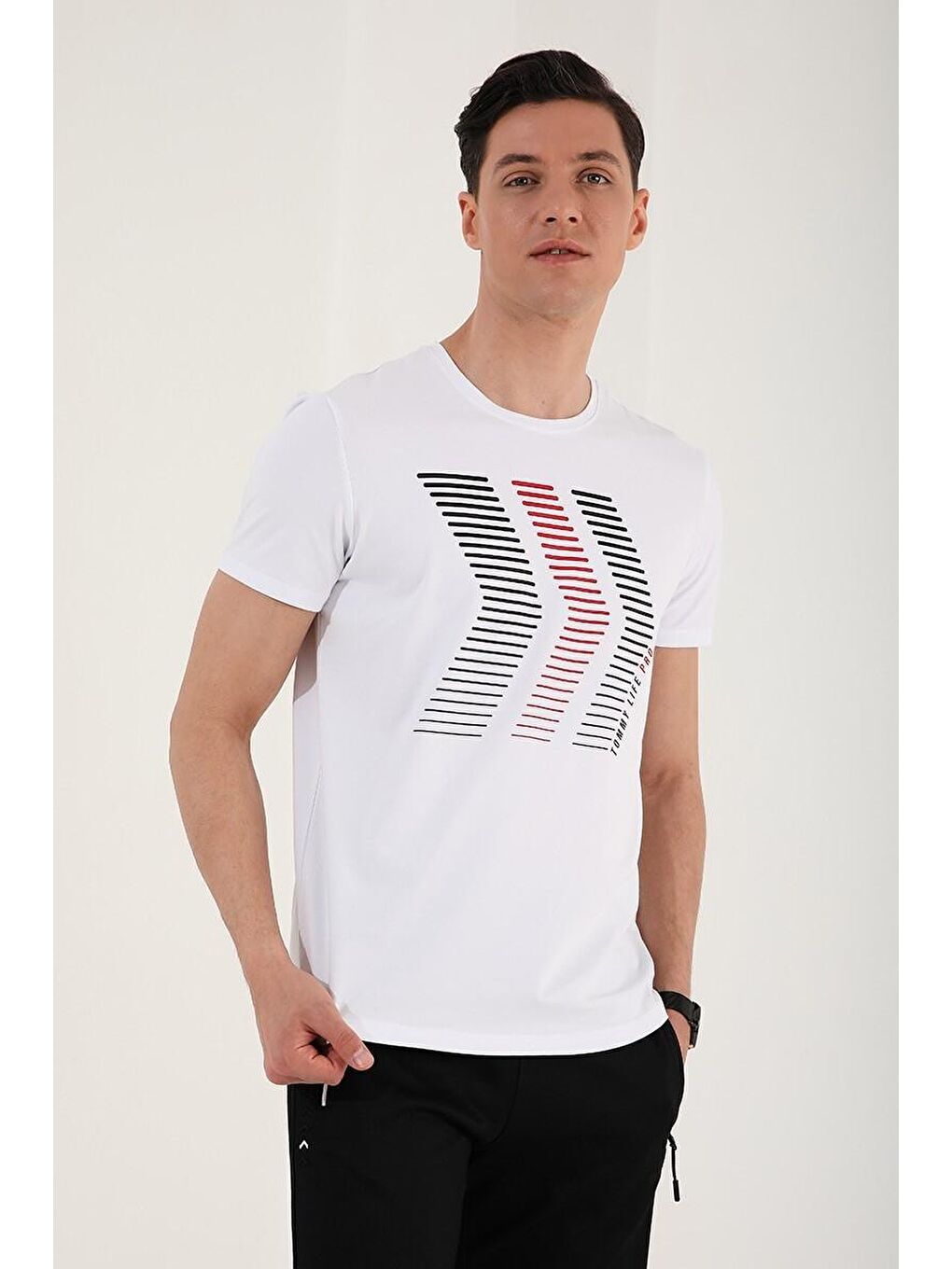 Beyaz Karışık Harf Rakam Baskılı Rahat Form O Yaka Erkek Tişört - 87960-1