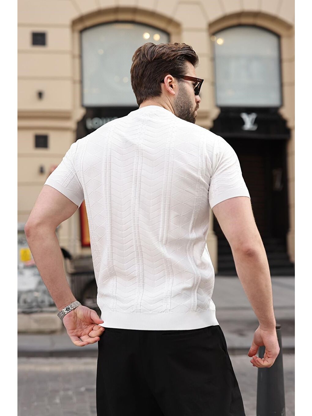 Beyaz Bisiklet Yaka Slim Fit Triko Erkek Tişört E7466-2