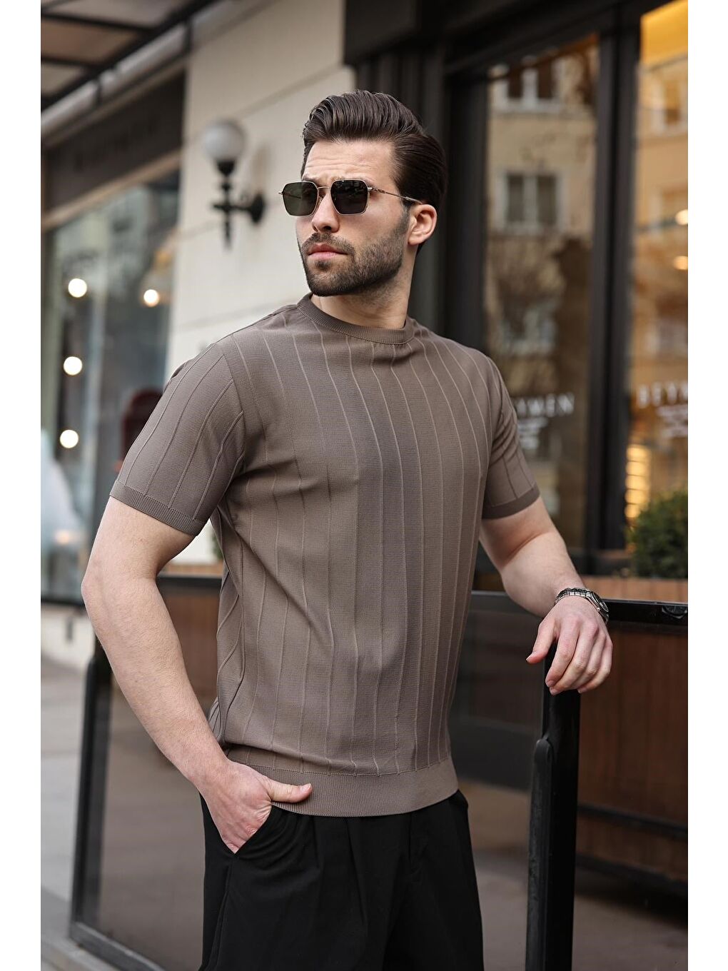 Erkek Açık Kahverengi Tişört 5684-4