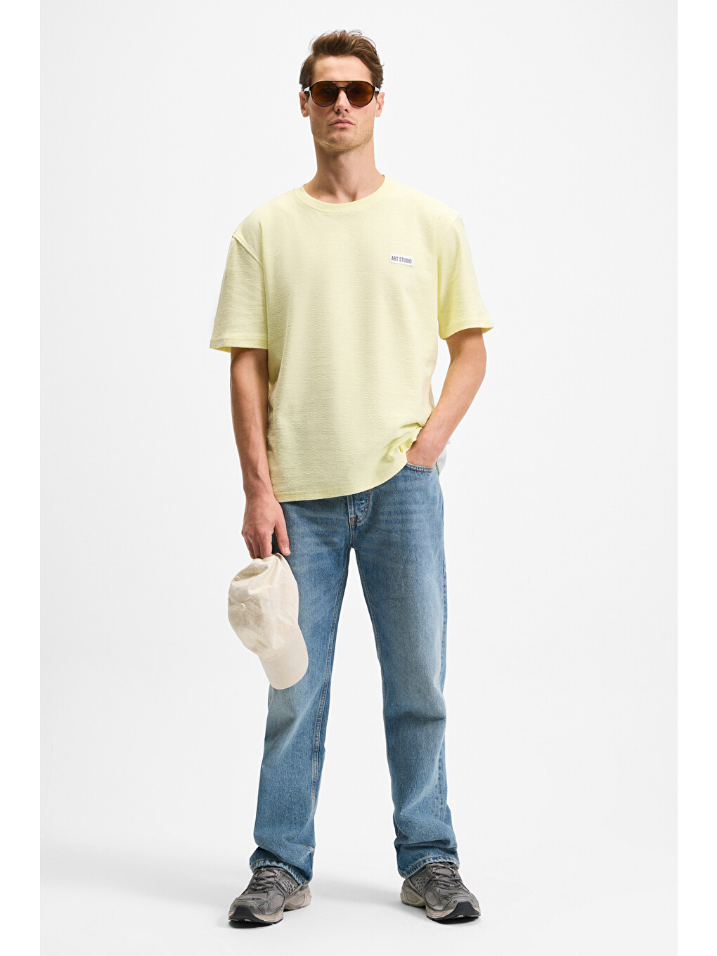 Noır Erkek%100 Organik Pamuk Bisiklet Yaka Kısa Kol Regular Sarı T-shirt-1