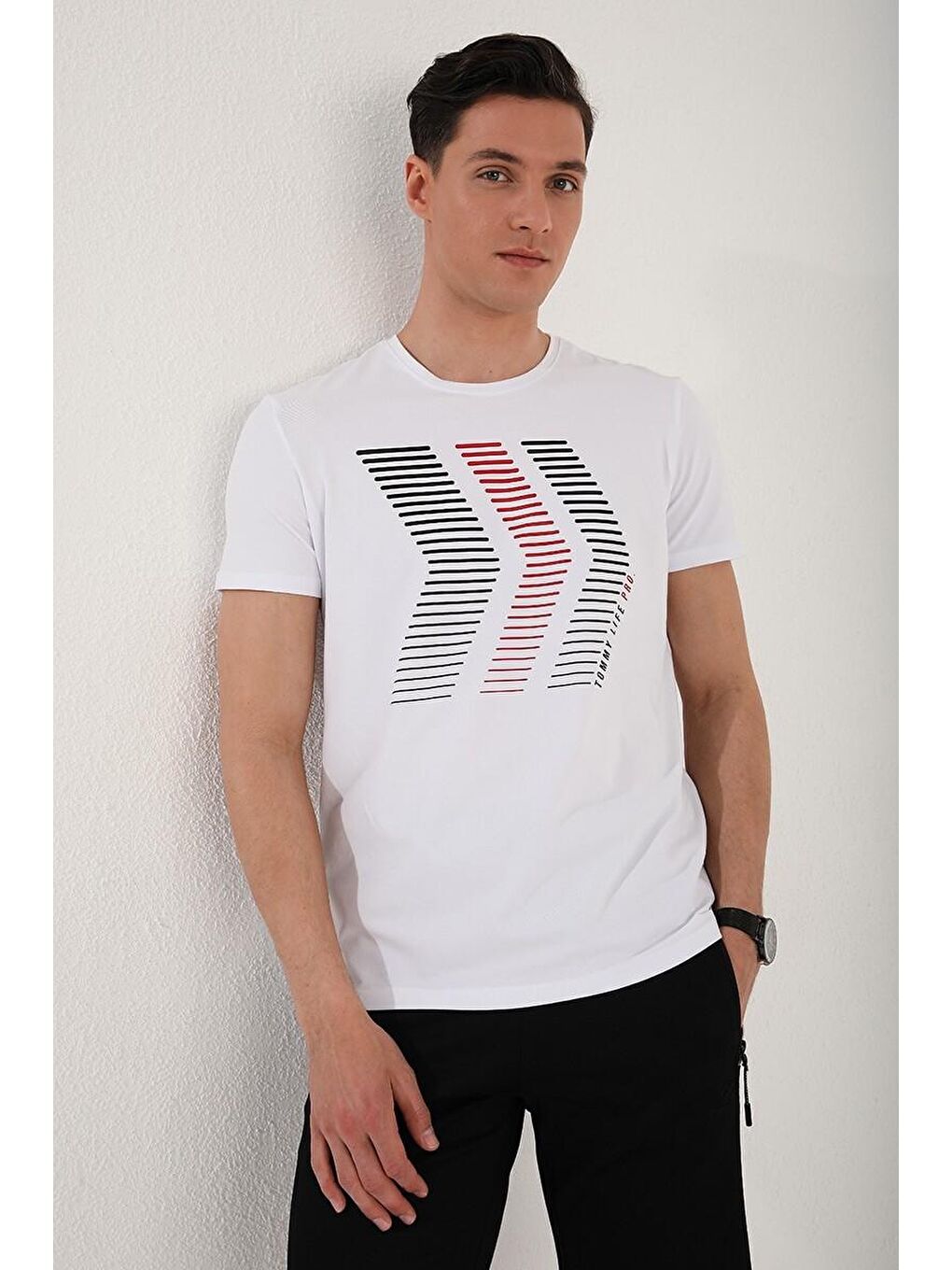 Beyaz Karışık Harf Rakam Baskılı Rahat Form O Yaka Erkek Tişört - 87960-4