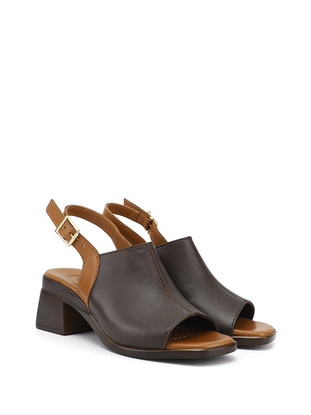 Kahverengi Kadın TÜTÜN KAHVE Kalın Topuklu Hakiki Deri Sandalet-3