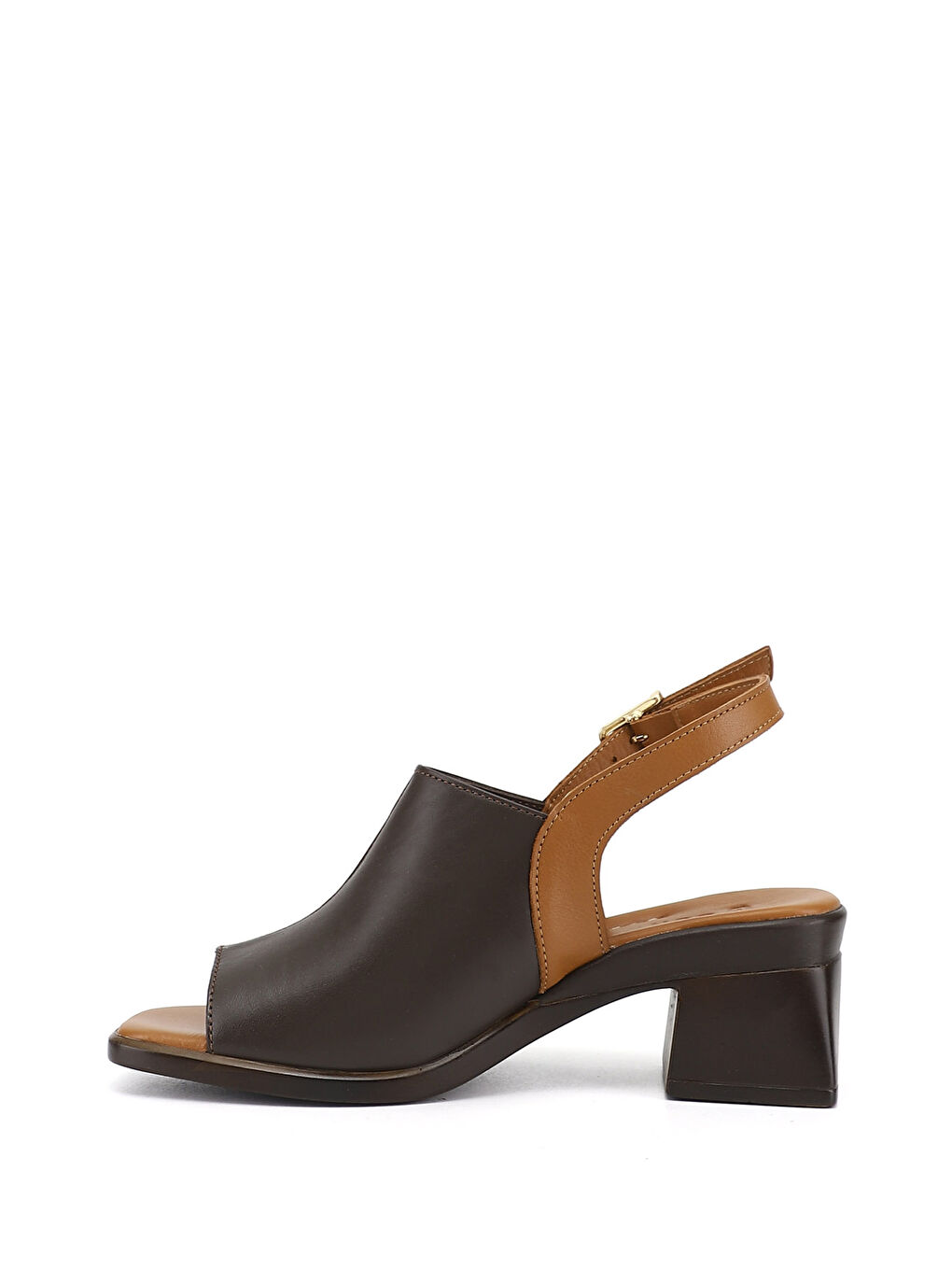 Kahverengi Kadın TÜTÜN KAHVE Kalın Topuklu Hakiki Deri Sandalet-4