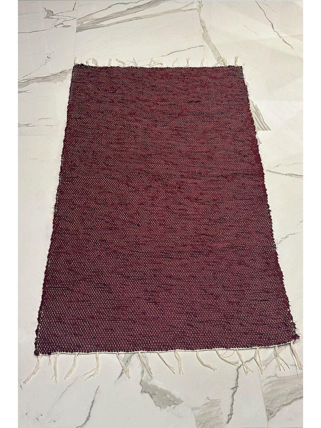 ÖZENEV Bordo El Yapımı Buldan Dokuma Kilim Otantik Örgü Yolluk Halı Bordo 75x135cm