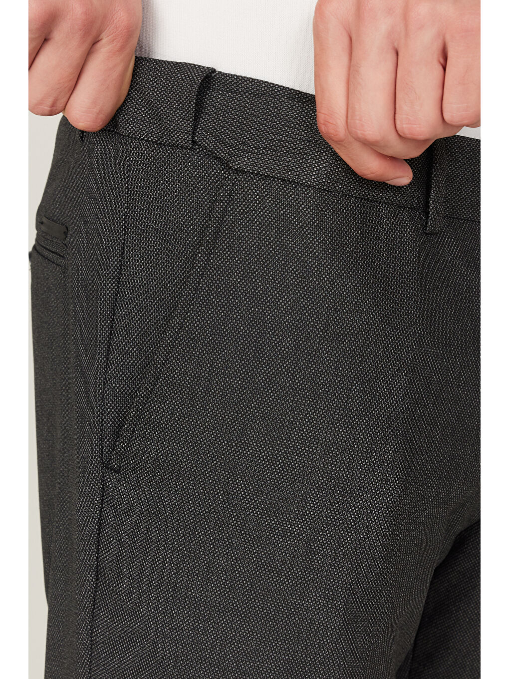 Erkek Antrasit Comfort Fit Rahat Kesim Beli Lastikli Desenli Esnek Pantolon-3