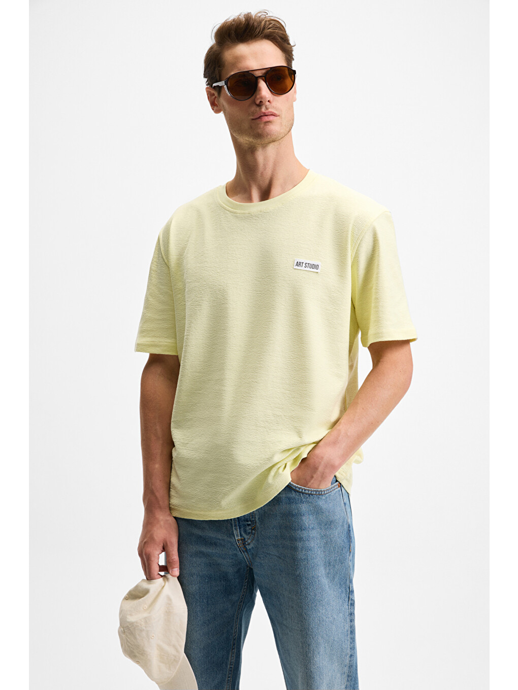 Noır Erkek%100 Organik Pamuk Bisiklet Yaka Kısa Kol Regular Sarı T-shirt-2