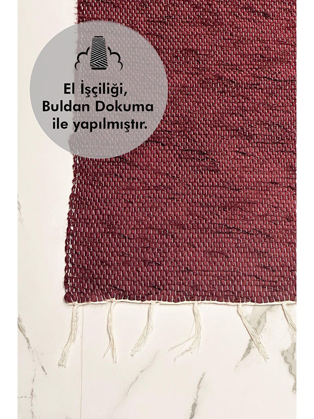 ÖZENEV Bordo El Yapımı Buldan Dokuma Kilim Otantik Örgü Yolluk Halı Bordo 75x135cm - 1