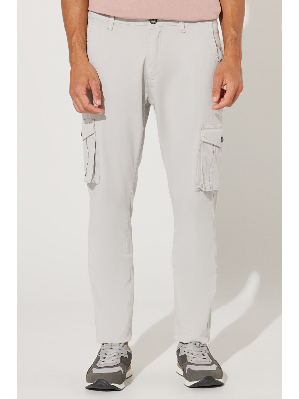 Bej Erkek Taş Slim Fit Dar Kesim Kargo Cepli Pamuklu Esnek Pantolon